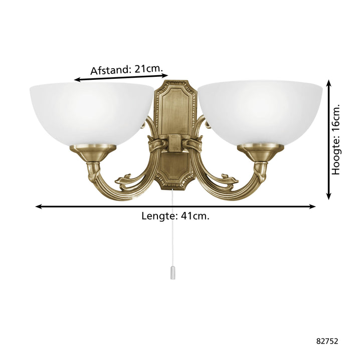 EGLO Savoy - Wandlamp - 2 Lichts - Brons - Wit
