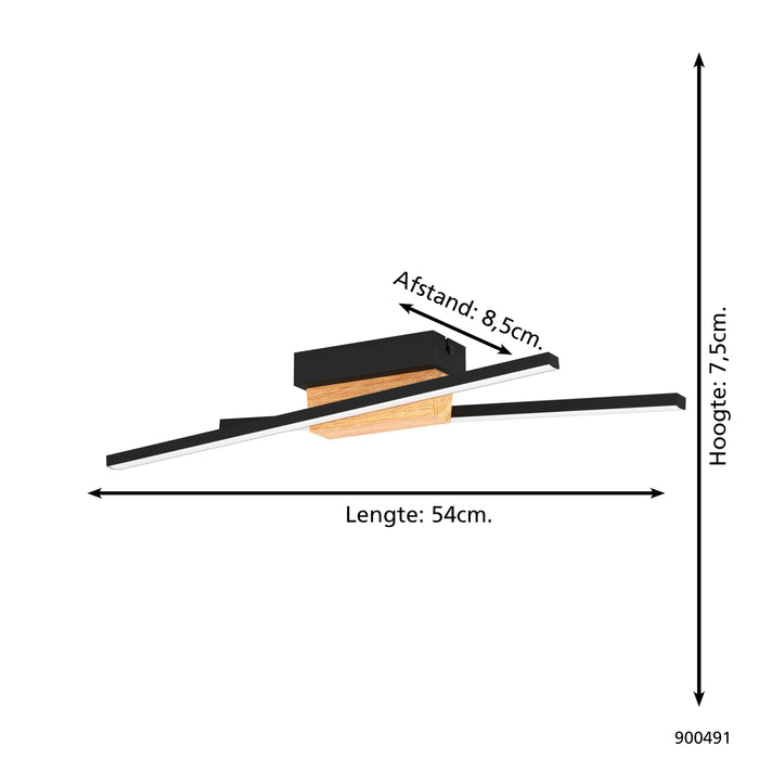 EGLO Panagria Wandlamp - LED - 54 cm - Zwart|Bruin|Wit