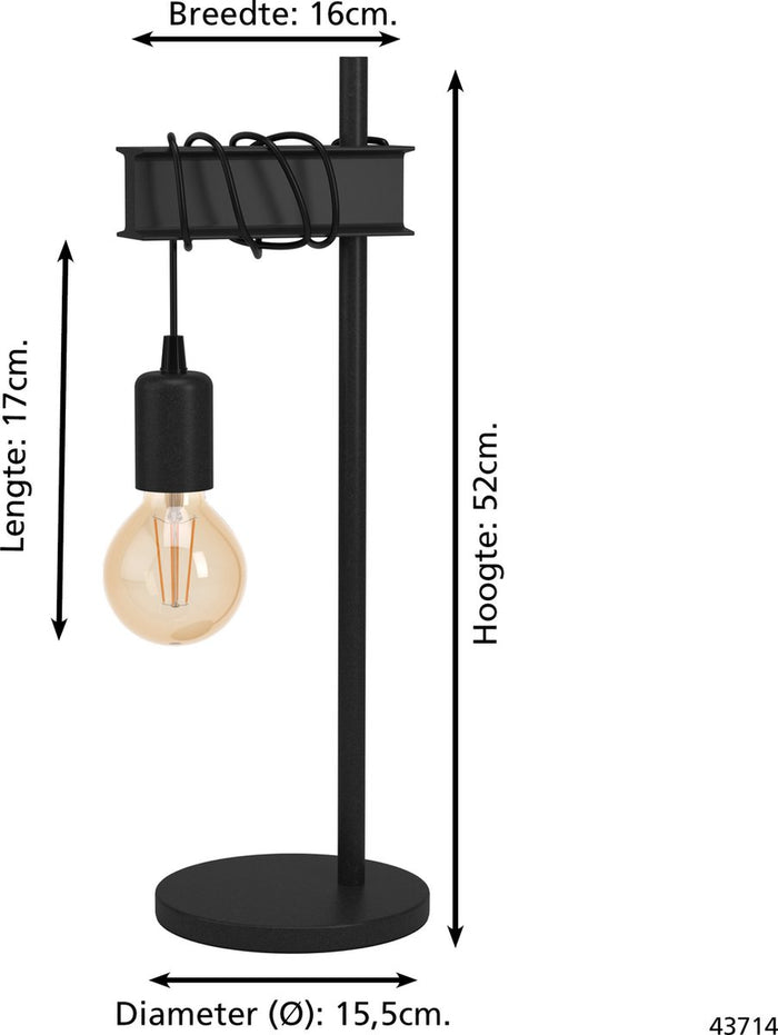 EGLO - Townshend - Metalen tafellamp balk 1 lichts zwart