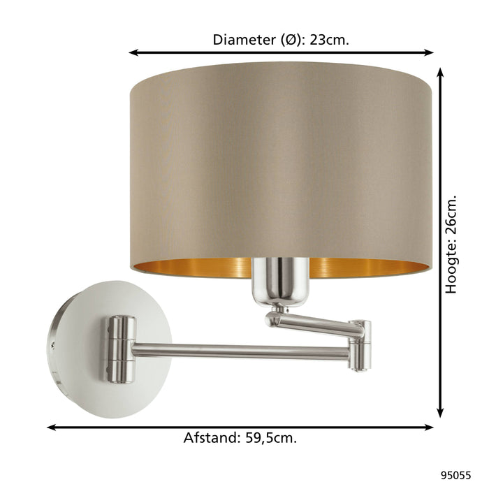EGLO Maserlo - Wandlamp - 1 Lichts - ø23cm - Nikkel-Mat - Taupe - Goud