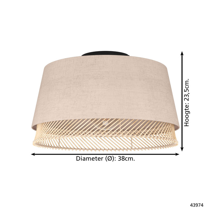 EGLO Tabley Plafondlamp - E27 - Ø 38 cm - Natuur|Bruin|Zwart - Textiel