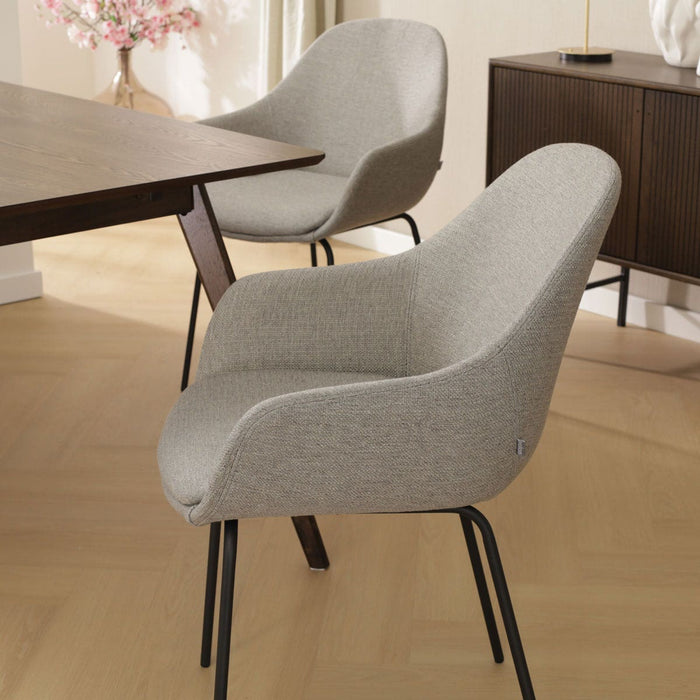 Nolon Nora-Mae Eetkamerstoel Warm Grijs - Armleuning - Zwarte Poten