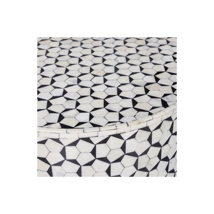 WOOOD Neva Sidetable - Bone Inlay - Zwart|Wit - 40x37x37