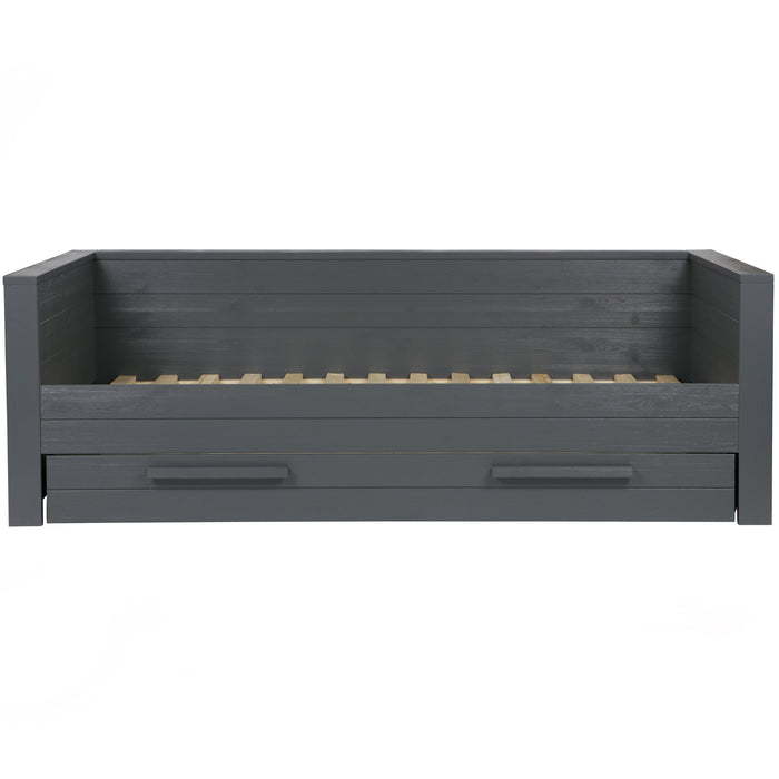 WOOOD Dennis Bedbank Incl. Bedlade|Lattenrol - Grenen - Staalgrijs