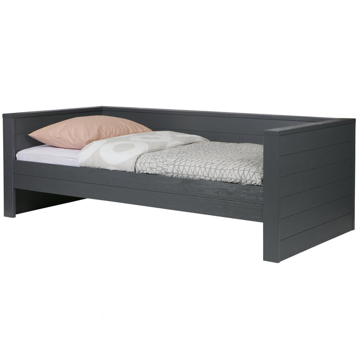 WOOOD Dennis Bedbank Incl. Bedlade|Lattenrol - Grenen - Staalgrijs