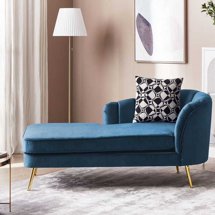 Beliani-ALLIER-Chaise longue-Marineblauw-Rechterzijde-Fluweel