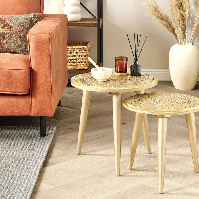 Beliani - NARRA - Bijzettafel set - Goud - Mangohout
