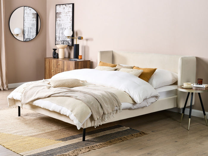 Beliani-ARETTE -Tweepersoonsbed-Lichtbeige-160 x 200 cm-Fluweel