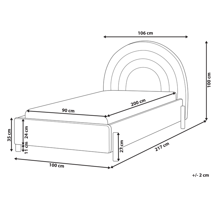 Beliani - ANET - Bed - Beige - 90 x 200 cm - Fluweel