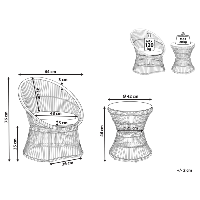 Beliani - MESYNA - Bistro set - Wit - Rotan