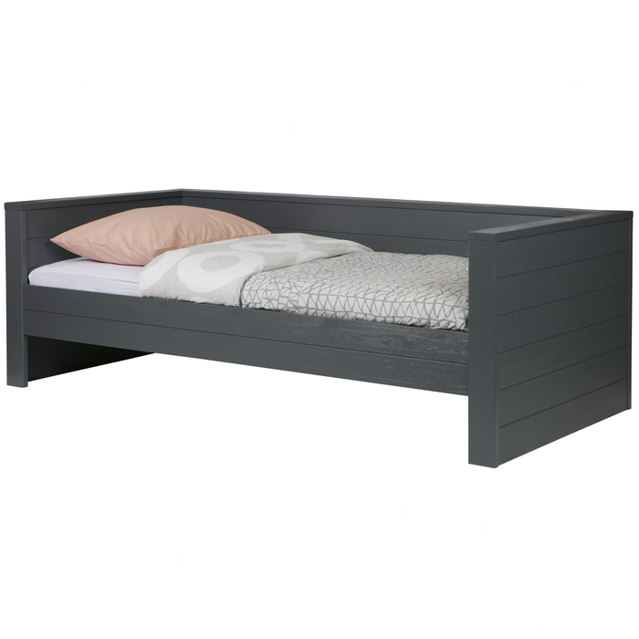 WOOOD Dennis Bedbank Excl Lade - Grenen - Staal Grijs - 219x73x101