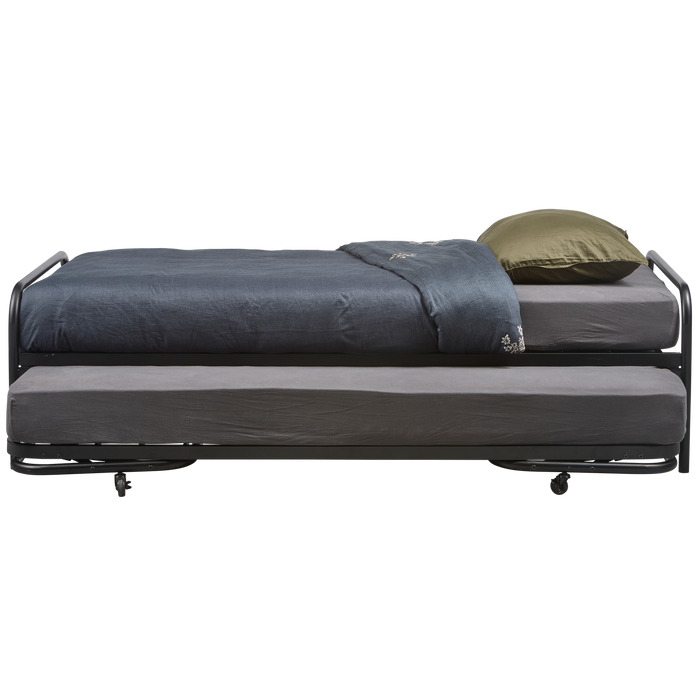 WOOOD Lucy Eenpersoonsbed + Onderschuifbed - Metaal - Zwart -57x95x209