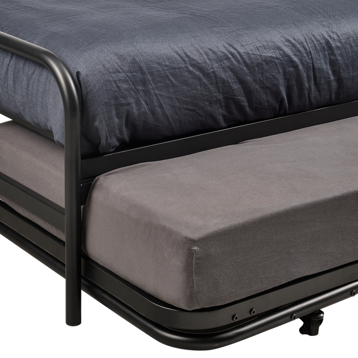 WOOOD Lucy Eenpersoonsbed + Onderschuifbed - Metaal - Zwart -57x95x209