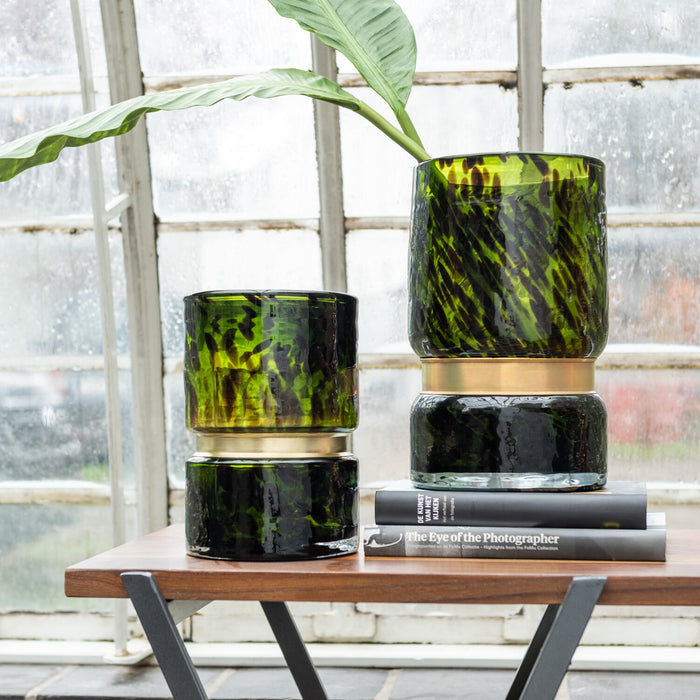 J-Line vaas Spikkel - glas - groen|zwart|goud - small - 23.5 cm hoog