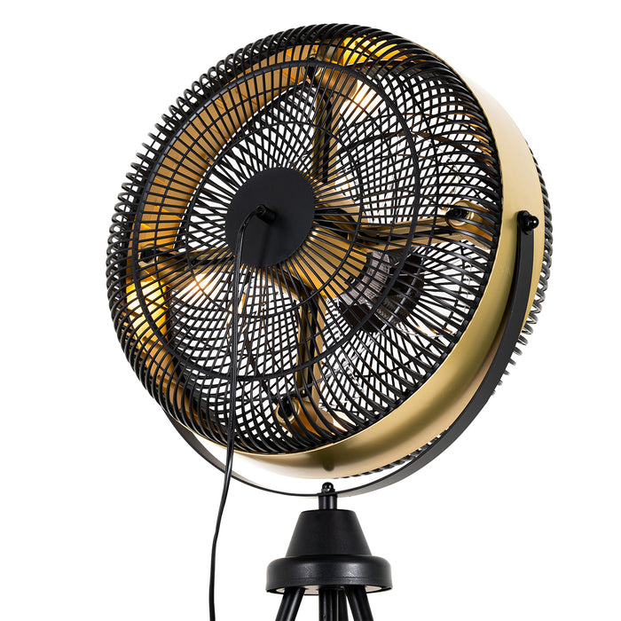 QAZQA Vloerventilator zwart met goud 4-lichts dimbaar - Kim