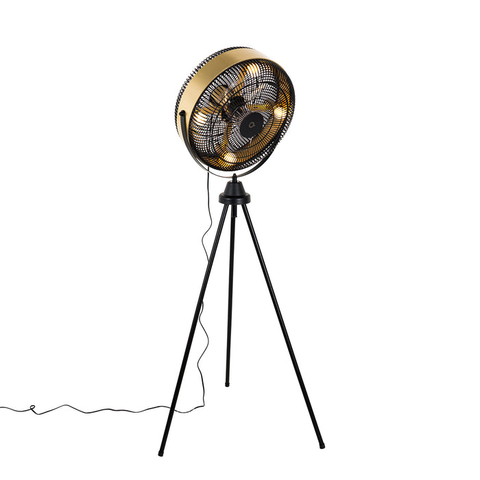 QAZQA Vloerventilator zwart met goud 4-lichts dimbaar - Kim
