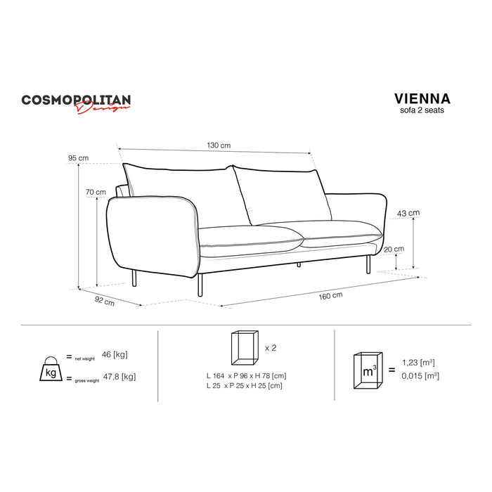 Cosmopolitan Design Vienna 2-zitsbank - Velvet - Flessengroen