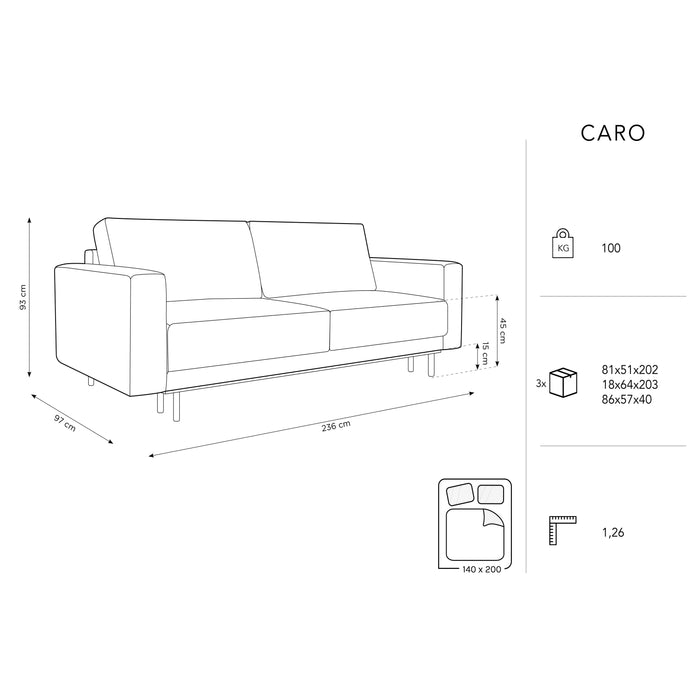 Micadoni Home Caro 3-zitsbank met Slaapfunctie - Lichtbeige