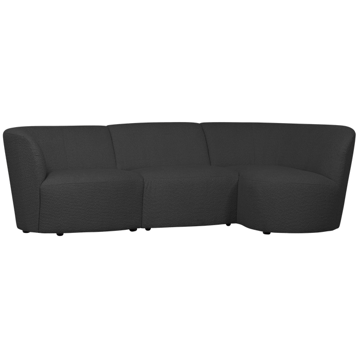 WOOOD Coco 3-Zits Ronding Rechts - Bouclé - Donkergrijs - 70x230x138