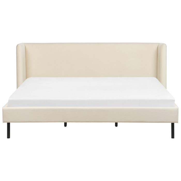 Beliani-ARETTE -Tweepersoonsbed-Lichtbeige-180 x 200 cm-Fluweel