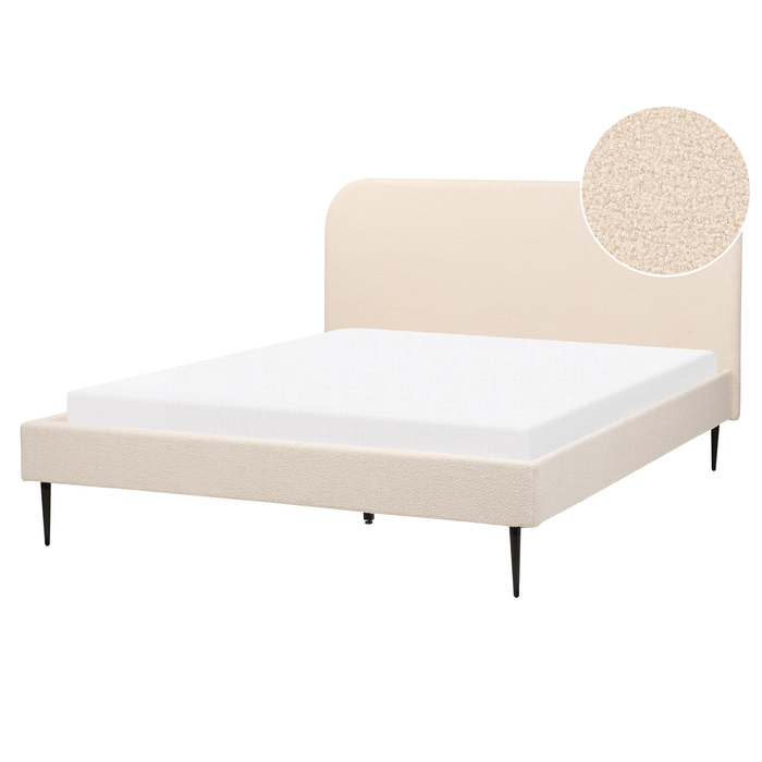 Beliani-FLAYAT -Tweepersoonsbed-Lichtbeige-160 x 200 cm -Bouclé