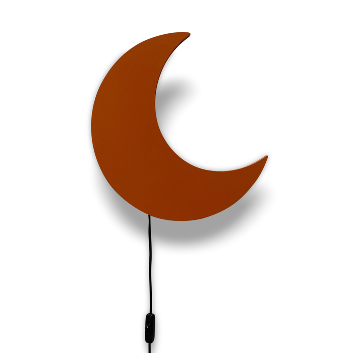 Houten wandlamp kinderkamer | Maan - baksteen rood