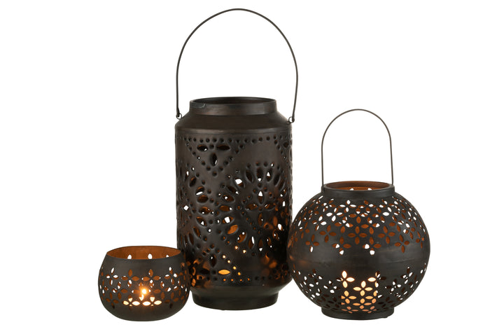 J-Line lantaarn Hoog Geperforeerd - ijzer - zwart