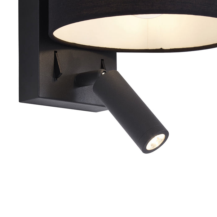 QAZQA Moderne wandlamp zwart rond met leeslamp - Puglia