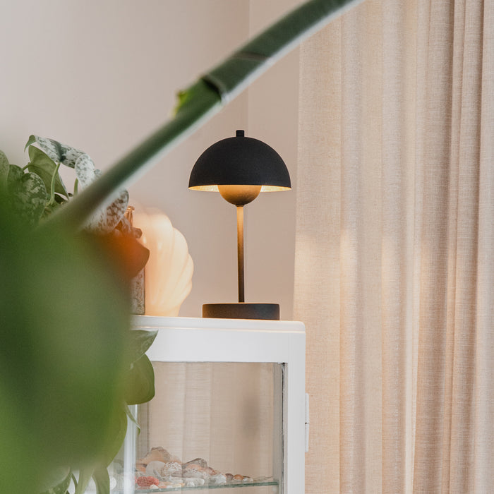 QAZQA Retro tafellamp mushroom zwart met goud - Magnax Mini