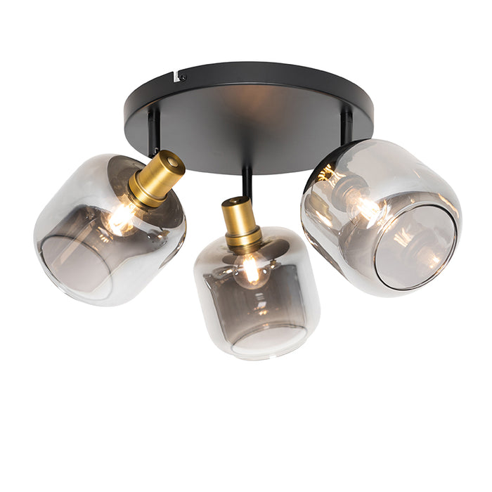 QAZQA Plafondspot zwart met goud met smoke glas 3-lichts - Zuzanna