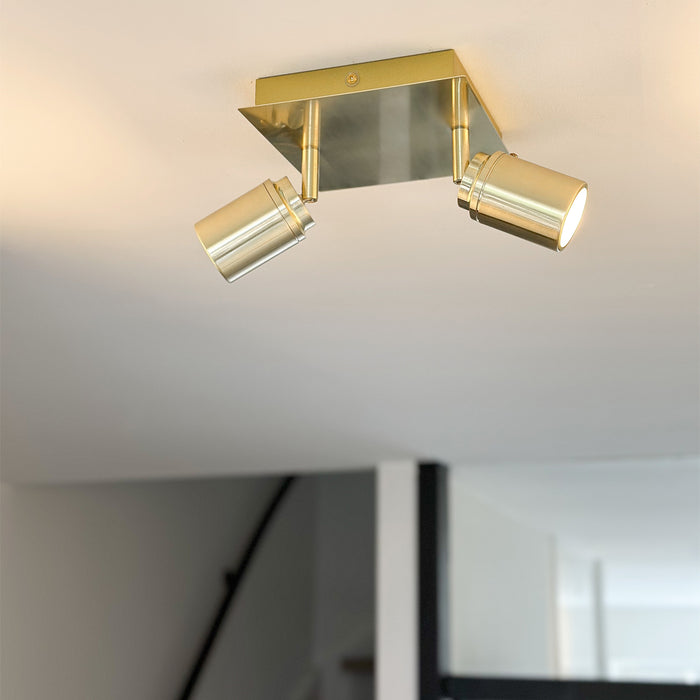 QAZQA Moderne badkamer spot messing vierkant 2-lichts IP44 - Ducha