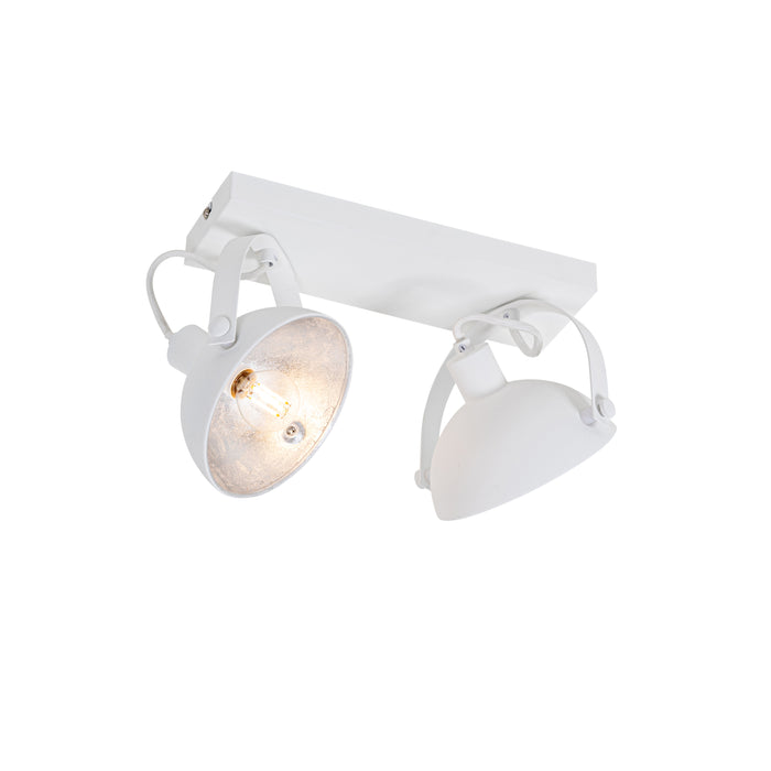 QAZQA Industriële plafondlamp wit met zilver 2-lichts verstelbaar -