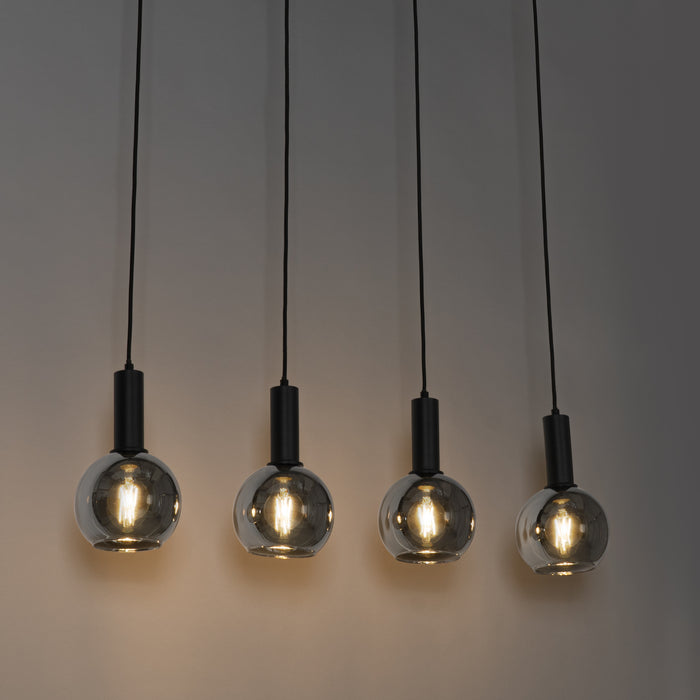 QAZQA Art Deco hanglamp zwart met smoke glas 4-lichts - Josje