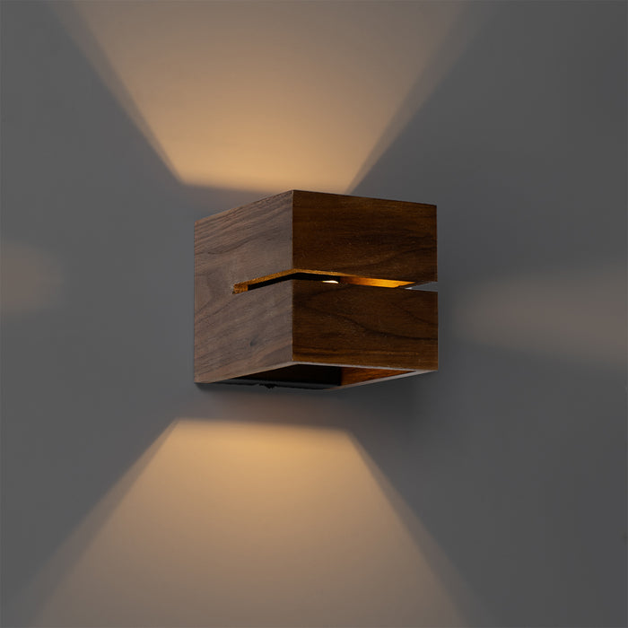 QAZQA Landelijke wandlamp walnoot hout 9,7 - Transfer Groove