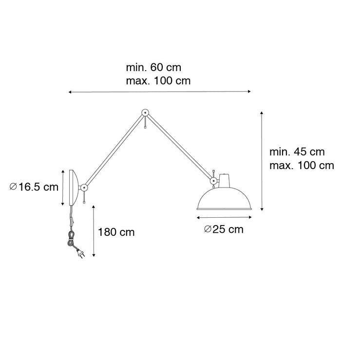 QAZQA Retro wandlamp zwart met brons - Milou