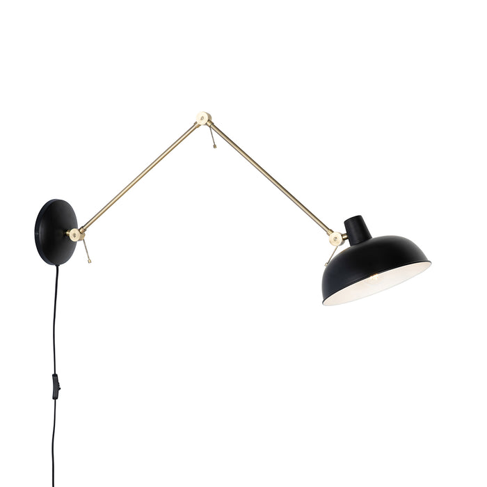 QAZQA Retro wandlamp zwart met brons - Milou
