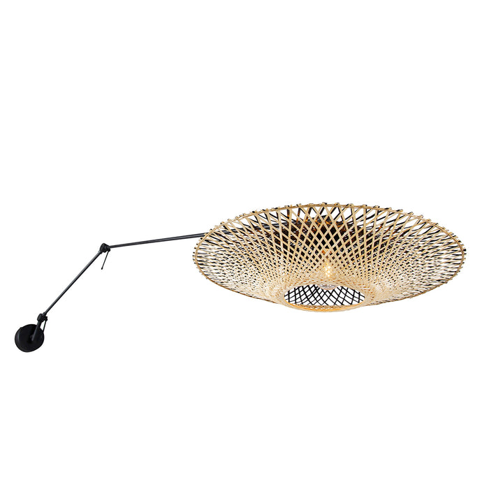 QAZQA Wandlamp zwart met rotan kap 50 cm verstelbaar - Blitz
