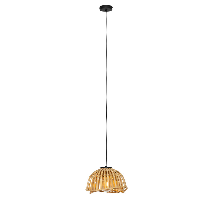 QAZQA Oosterse hanglamp zwart met naturel bamboe 30 cm - Pua