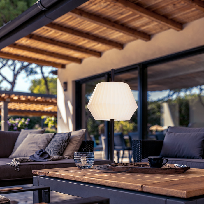 QAZQA Moderne buiten tafellamp zwart met witte kap IP44 - Robbert