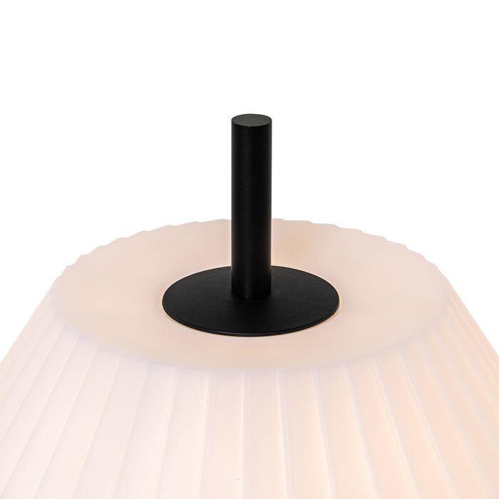 QAZQA Moderne buiten tafellamp zwart met witte kap IP44 - Robbert