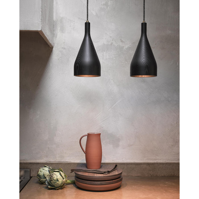 Hollands Licht Timber hanglamp medium Ø10 zwart essen, zwart snoer