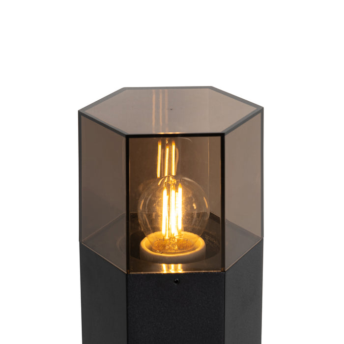 QAZQA Staande buitenlamp zwart met smoke kap zeshoek 30 cm - Denmark