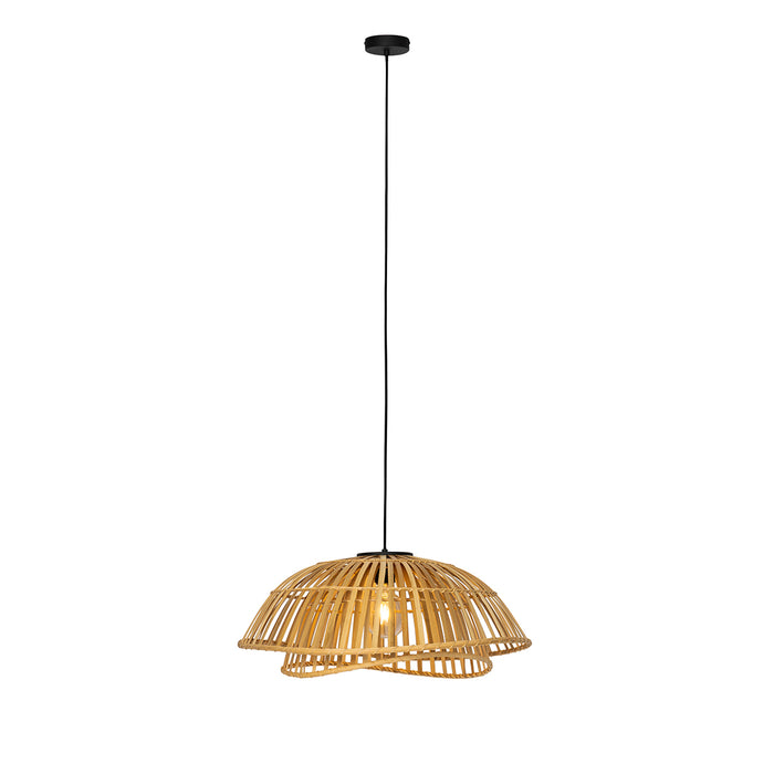 QAZQA Oosterse hanglamp zwart met naturel bamboe 62 cm - Pua