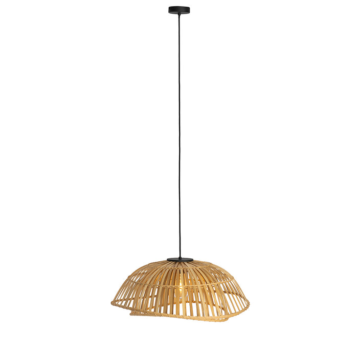 QAZQA Oosterse hanglamp zwart met naturel bamboe 62 cm - Pua