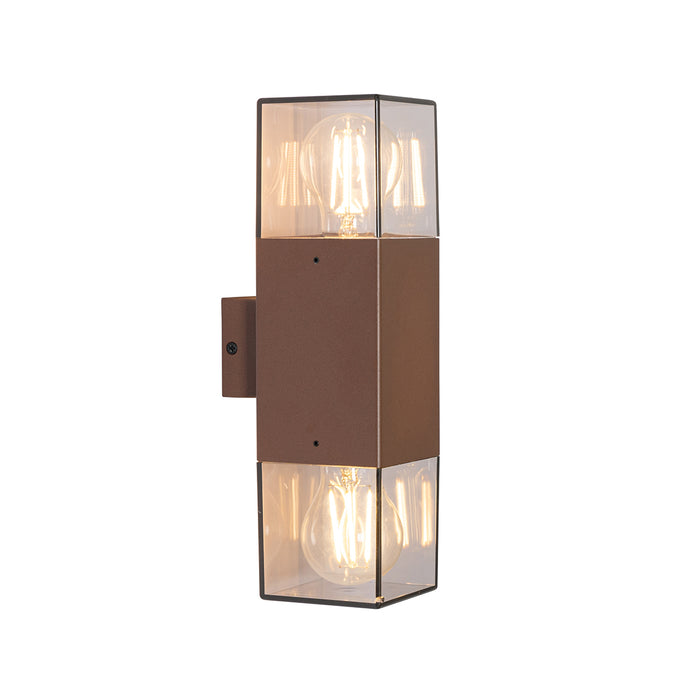 QAZQA Buiten wandlamp roestbruin met smoke kap 2-lichts IP44 -