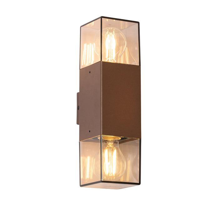 QAZQA Buiten wandlamp roestbruin met smoke kap 2-lichts IP44 -
