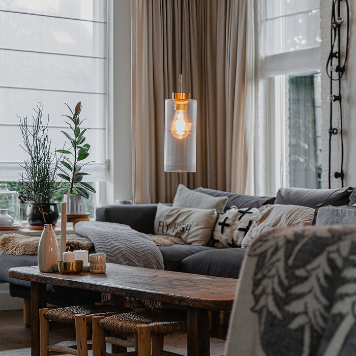 QAZQA Art Deco hanglamp goud met glas - Laura