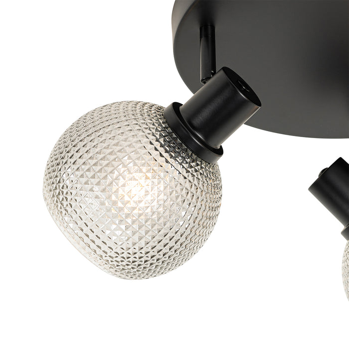 QAZQA Design spot zwart met smoke glas 3-lichts rond - Chico