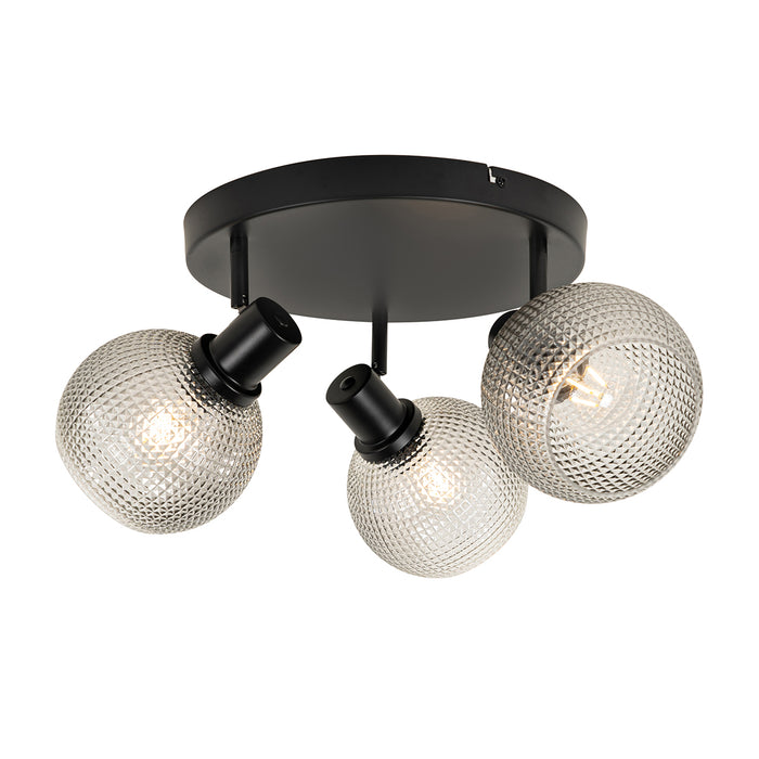 QAZQA Design spot zwart met smoke glas 3-lichts rond - Chico