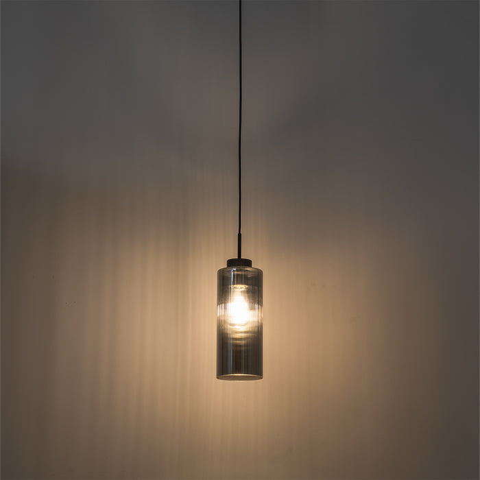 QAZQA Art Deco hanglamp zwart met smoke glas - Laura